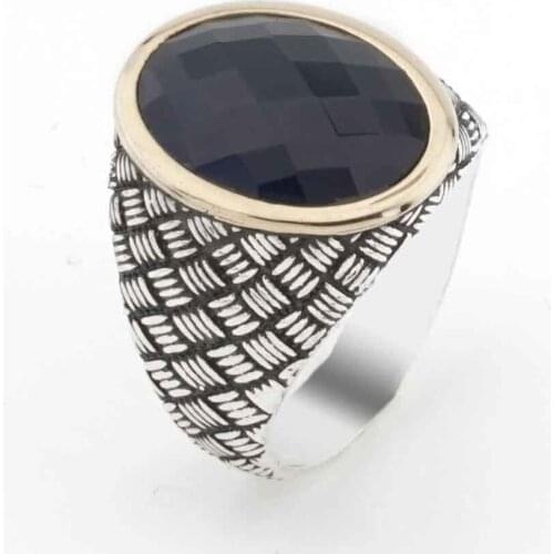 925 Sterling Silver Ring for Men with Blue Zircon Stone and Pattern