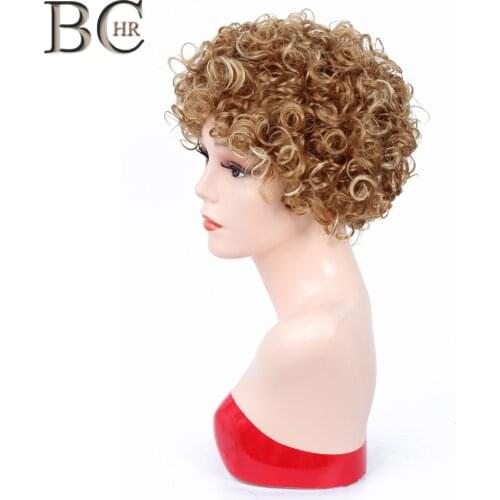 BCHR 6 Inch Short Curly Synthetic Blonde Wigs For Black Women African Hairstyles Natural Black Wig