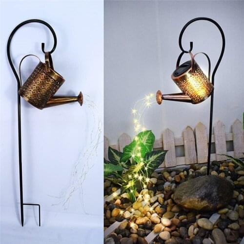Garden Art LED Lights Solar Kettle Shower Watering Can Fairy Lights String Outdoor Decoration Yard Landscape Lighting With Stand