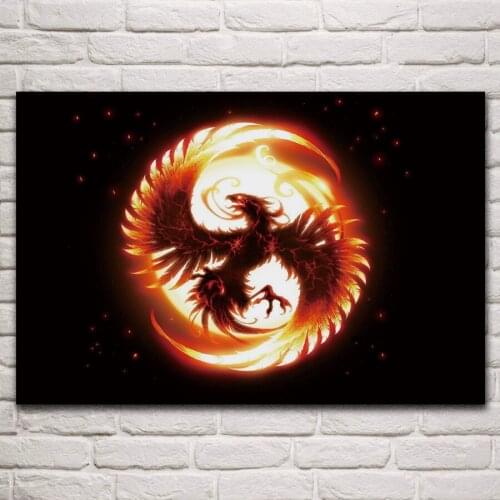 Phoenix magic Fire bird Fantasy living room home wall art decor wood frame fabric poster KE569