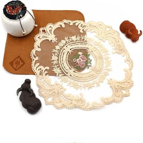 Hot ! 1 Piece/lot 28cm Sew DIY Accessories Craft White Beige Floral Lace Patches Fabric Table Cup Decoration