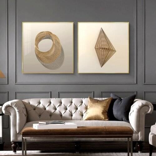 3D stereo abstract lines wall art Canvas Painting Prints Posters Creative golden art Pictures for Living Room Morden Decor