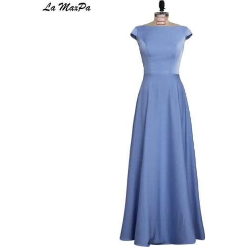 Italian Satin Cap Sleeves Boat Neck Bridesmaid Dress CMT122