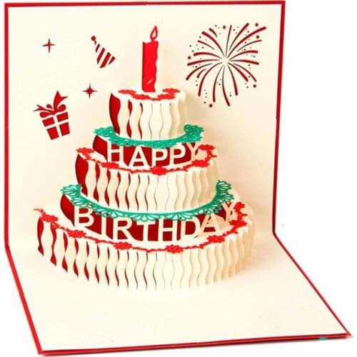 Happy Birthday Cards 3d Handmade Pop Up With Envelope Cake Anniversary Pop Up Paper Laser Cut Vintage HG0324