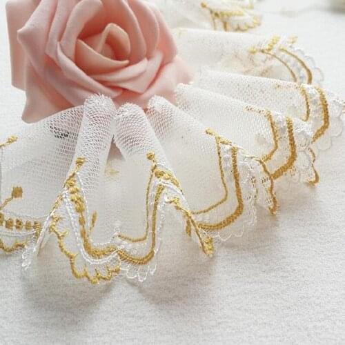 10 yards 4cm Width White with gold thread Ganza Embroidery lace trim ribbon Lace material-QX