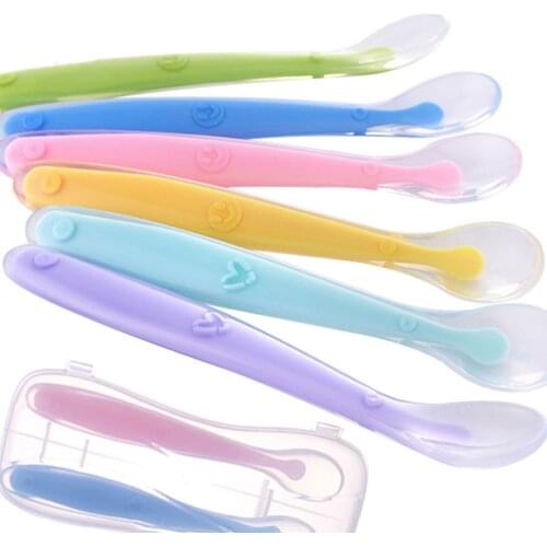 Baby Soft Silicone Spoon Candy Color Temperature Sensing Spoon Children Food Baby Feeding Tools Infant Feeding Spoon M0017