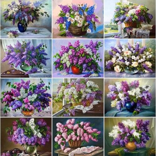 MomoArt 5D DIY Diamond Painting Flowers Cross Stitch Diamond Embroidery Full Square Drill Lilac Mosaic Kits Sale Handicraft