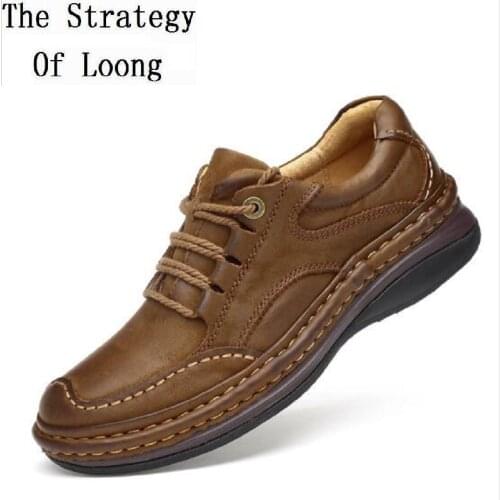 Spring Autumn Winter Outdoor Leather Inside Leisure Genuine Leather Sewing Ankle Fur Plush Inside Men Shoes Boots Size 37-45