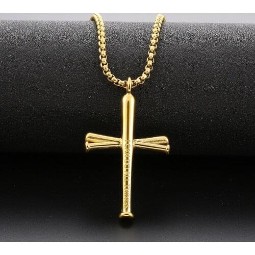 Man necklace 2020 new mens sports baseball bat necklace stainless steel sports cross pendant hip hop accessories