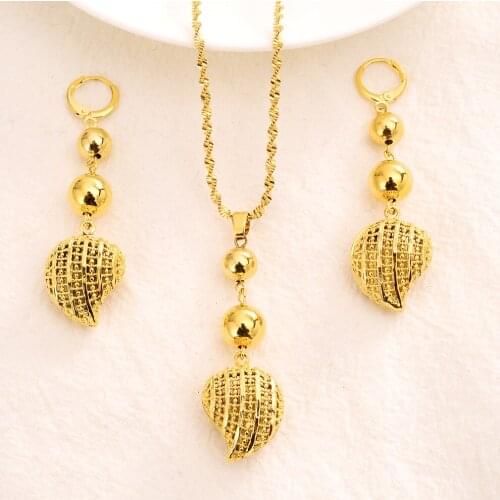 Gold heart Necklace Earring Set Women Party Gift heart Jewelry Sets daily wear mother gift DIY charms women girls Fine Jewelry