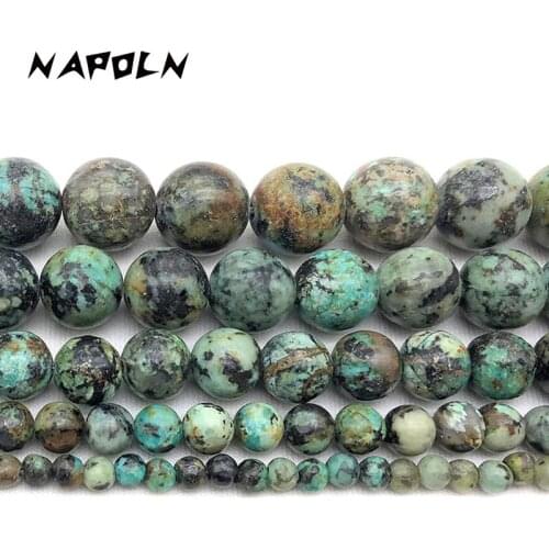 NAPOLN 4/6/8/10MM Natural African Turquoise Loose Round Beads Diy Handmade Beaded Accessories Ladies Bracelet Necklace Earrings
