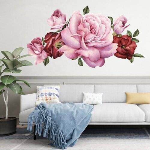 Flowers Wall Sticker Peony Rose Waterproof PVC Wall Decal For Sofa Background Living Room Bedroom Home Decor Wall Sticker Mural