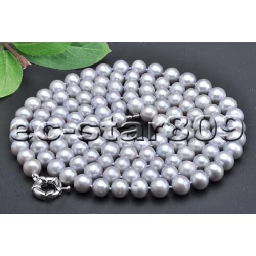 P5854 A+ 18“~50" 11mm Round Gray Freshwater Culture PEARL Necklace