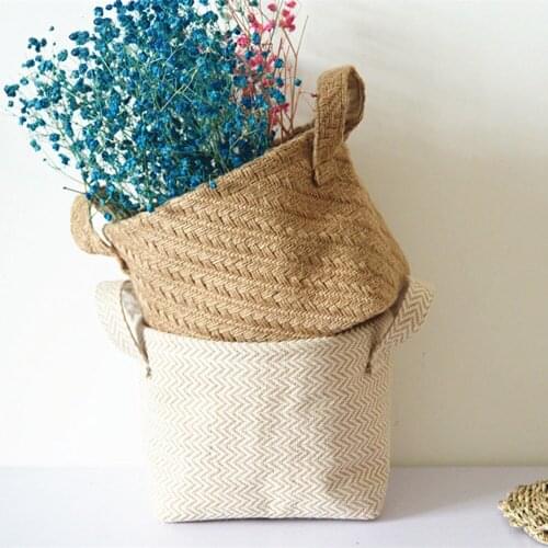 Portable storage basket Household DIY Handmade Woven Flower Pot Jute Cloth Simple Desktop Storage Basket