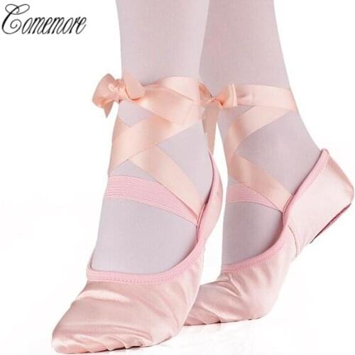 Comemore Professional Ballet Pointe Shoes Girls Women Ladies Satin Ballet Shoes With Ribbons Children Yogas Dancing Shoes