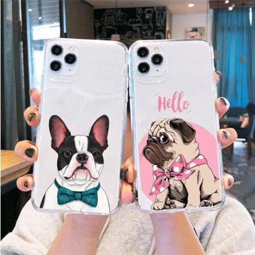 Cute Pug Dog French Bulldog Clear Phone Case For iPhone 11 12 Pro MAX XS X XR SE20 7 8 6 Plus Animal Soft Silicone Cover Fundas