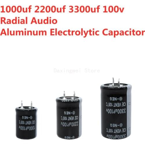 2PCS/Lot 1000uf 2200uf 3300uf 100v Radial Audio Aluminum Electrolytic Capacitor