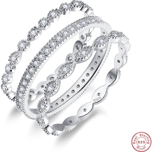 Luxury 18K White Gold Ring 3 Pieces Zirconia Diamond Bridal Ring Sets 925 Silver Jewelry Women Propasal Engagement Gift