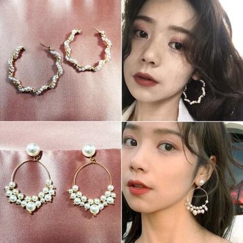 Silver Geometric Earrings Pearl Earrings Womens Girl Small Earrings