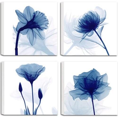 Blue Elegant Tulip Relax Soak Unwind Breathe Bathroom Wall Decor Bathroom Wall Art Prints Set of 4 Unframed