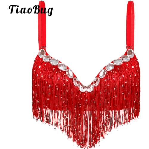 Rhinestone Tassel Bra Top Salsa Latin Belly Dance Boho Festival Shiny Brassiere Tops Party Club Performance Costume