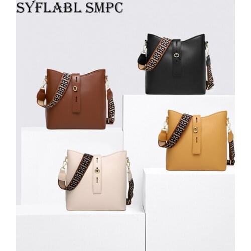 Brand Design Luxury Bucket Bag Women Simple PU Leather Broadband Shoulder Bag Lady Fashion Large Capacity Solid Color Handbag