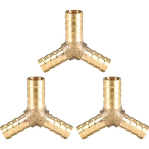 Uxcell 3pcs 12x10x10mm Hose ID Brass Reducer Barb Fitting Y-Shaped 3 Way Tee Connector Adapter for air, water, fuel, oil