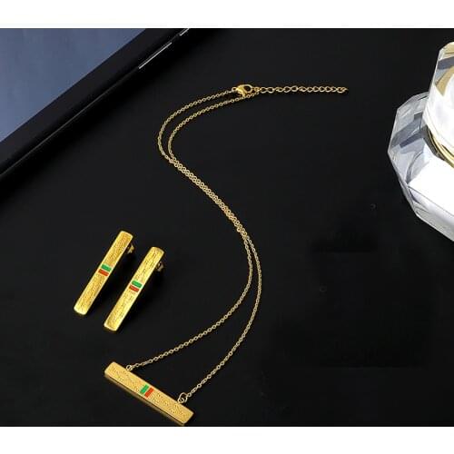 Famous Brand Jewelry Wholesale Stainless Steel Jewelry Set Square Necklace Stud Earrings Wedding Jewelry Sets For Women