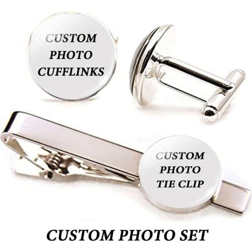 Custom Letters Cufflinks Tie Clips Set Customized Family Photo Logo Men Wedding Business Cufflinks Set Personalized Gift