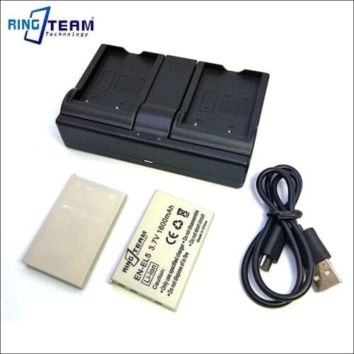 2x ENEL5 EN-EL5 Battery Packs & 1x Dual USB Charger for Nikon Coolpix Cameras 7900 P6000 3700 4200 5200 5900 7900 S10 P3 P4 P80