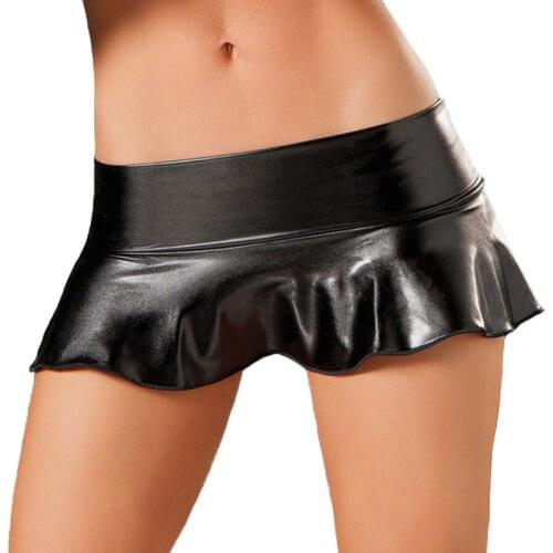 Women Fetish Club Wear Short Skirts Sexy Pleated Skirt Pole Dancing Skort Pu Leather Micro Mini Falda Jupe Femme Faldas
