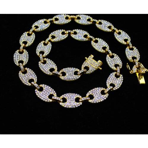 12MM Cuban Link Chain Gold Silver Color Charm Full Diamond Iced Out Bling Necklace Mens Women Rapper Choker Hiphop Jewelry Gift