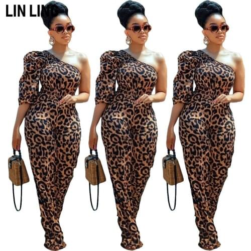 LINLING Womens Single Sleeve Cut Out Skinny Long Pants Jumpsuits Rompers Clubwear Leopard Print