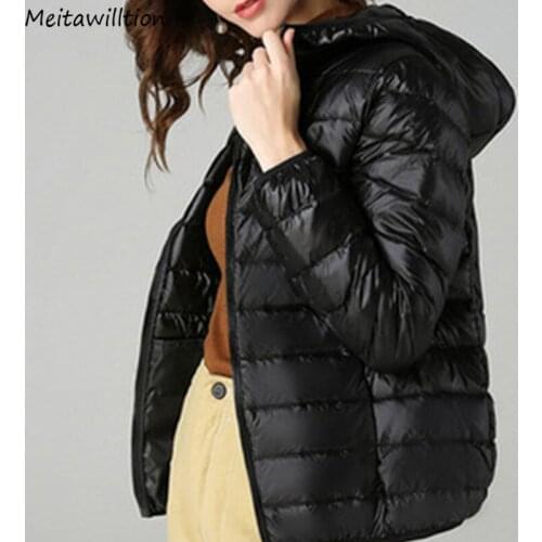 2021 Autumn Winter Women Down Jacket Korean Ultralight Hooded Outwear Tops Female Slim Warm White Duck Down Coats