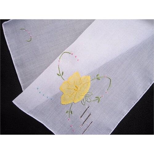 White Handmade Handkerchief Linen Vintage Thin Ladies Applique Embroidered Flower Hankies Shantou 28cm Kids Mocket