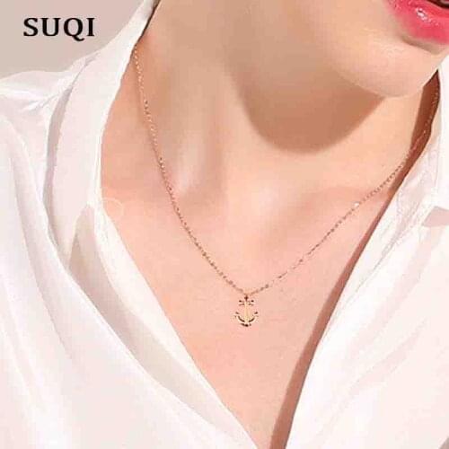 SUQI Non-fading rust stainless steel Anchor shell gold Necklace Women Choker Silver color Necklaces Pendants Femme Chain jewelry