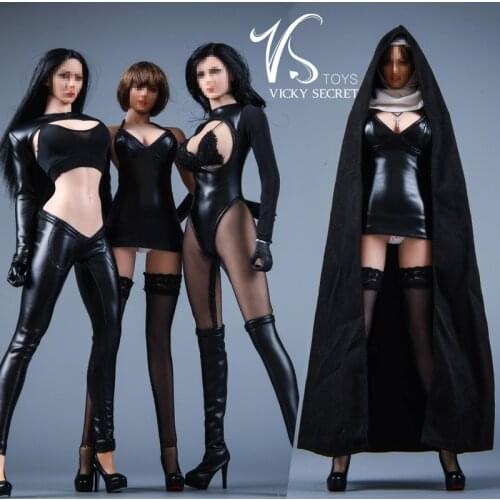 1/6 19XG60 Female PU Leather Church Girl Nun Clothes Model With Nun Cloak Hood Cross Necklace Accessory Fit 12" Figure Model