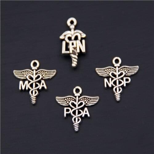 10pcs Silver Color LPN Practical Nurse Medical Sign PA MA NP Charm DIY Necklace Bracelet Bangle Findings