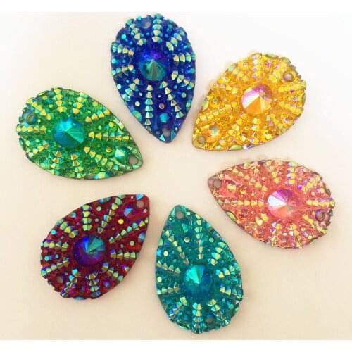 18PCS AB Resin 20*30mm Drop Crystal Flatback Rhinestone Scrapbook Wedding 2 Hole DIY Ornaments Applique Craft