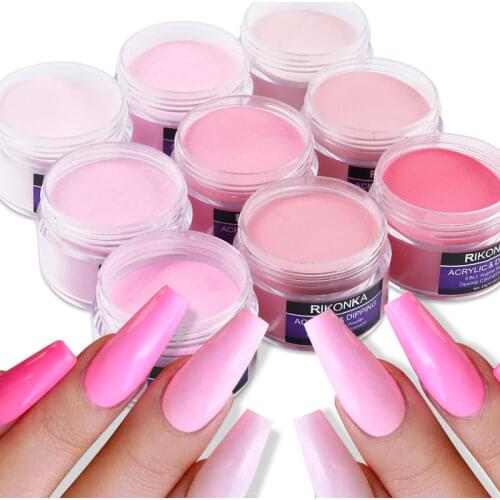 RIKONKA 9Box/Set Pink Series Acrylic Powder For Nails Extension Engrav 3D Pattern Design Manicure Decor Nail Crystal Pro Pigment