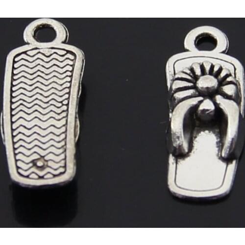 Free Shipping 50pcs/lot Beach slippers sun flower women shoes charm pendant 20*9mm antique silver fit bracelet diy metal jewelry