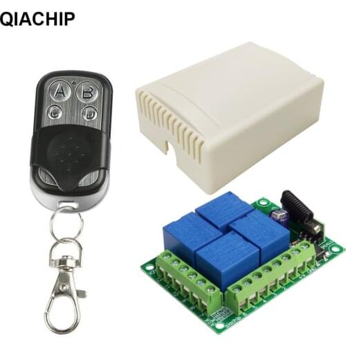QIACHIP DC 12V 4CH RF Relay Wireless Remote Control Switch 433.92MHz Transmitter 1527 code receiver DIY LED motor garage door