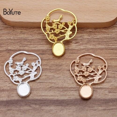 BoYuTe (20 Pieces/Lot) 29*41MM Metal Alloy Flower Bird with 8*10MM Blank Tray DIY Hand Made Jewelry Materials Wholesale