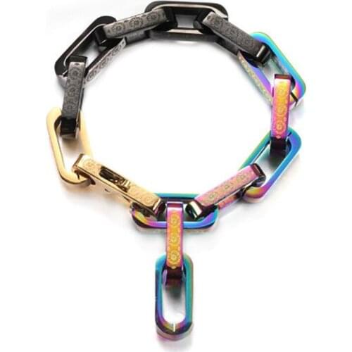 Stainless Steel Rainbow Hip Hop Street Dance Punk Rock Fashion Men Heavy Bracelet Bangle Jewelry Gift For Him