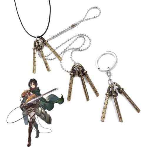 Attack On Titan Keychain Necklace Scout Regiment Weapon Kyojin Blade Anime Key Holder Ring Cosplay Pendant Men Charm Jewelry