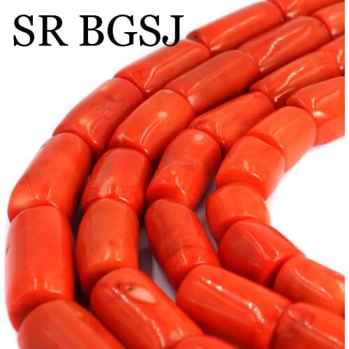 Free Shipping 13-15x18-20mm Wholesale Genuine Freeform Column Natural Orange Coral Jewelry Making Beads Strand 15inch