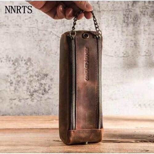 Creative Genuine Leather Zipper Pencil Case Bag Large Capacity Handmade Vintage Retro Standar School Stationary Office Pen Pouch
