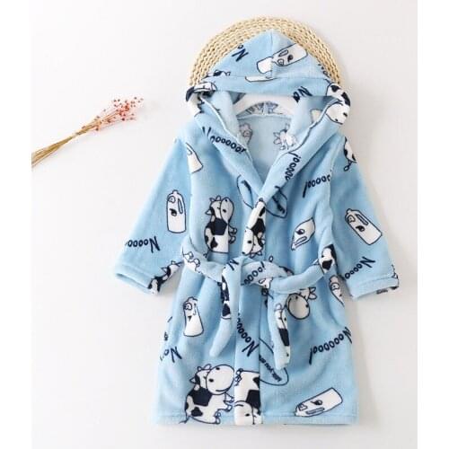 Childrens Robe Flannel Baby Bathrobe Long Sleeve Hooded Kids Bath Robe Lovely Cartoon Animal Child Boy Girls Pajamas Night Gown
