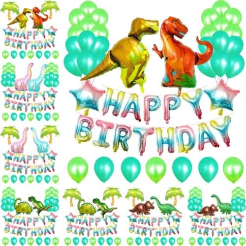 Dinosaur Birthday Balloons Party Decoration Supplies Set Favors Banner Tree Tyrannosaurus Aluminum Jungle Garland Baby Shower