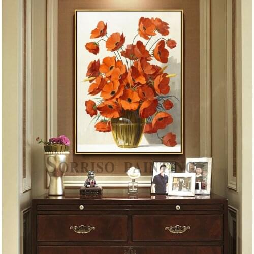 Europe Bright Red Daisy Vase Canvas Painting Corridor Wall Art Posters And Prints Pictures For Dining Room Home Hallway Decor